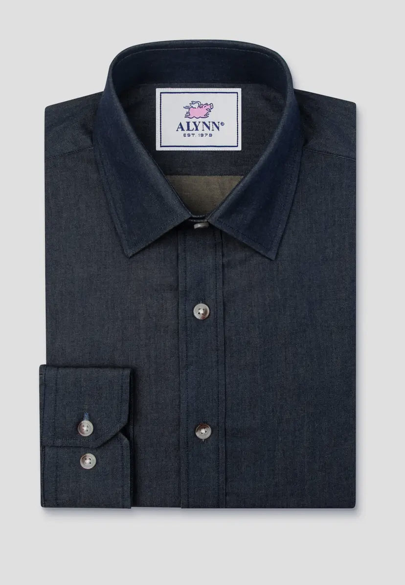Liam Dark Denim Untuckable Slim Fit Dress Shirt By Alynn