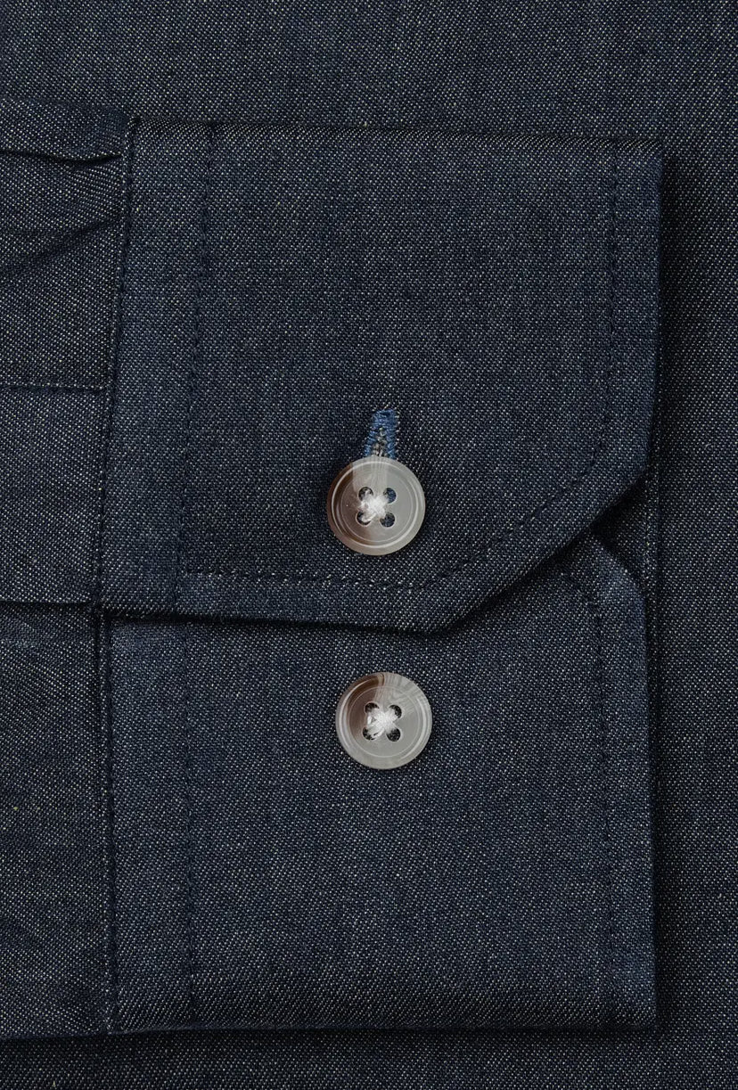 Liam Dark Denim Untuckable Slim Fit Dress Shirt By Alynn