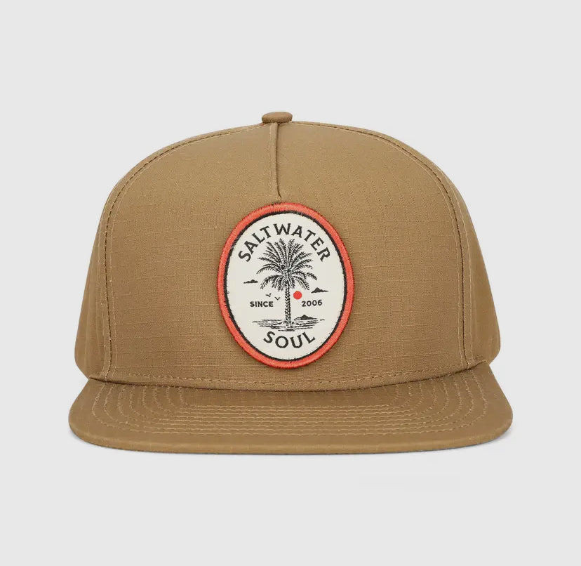 Salt Water Soul Palm Tree Khaki Snapback Hat