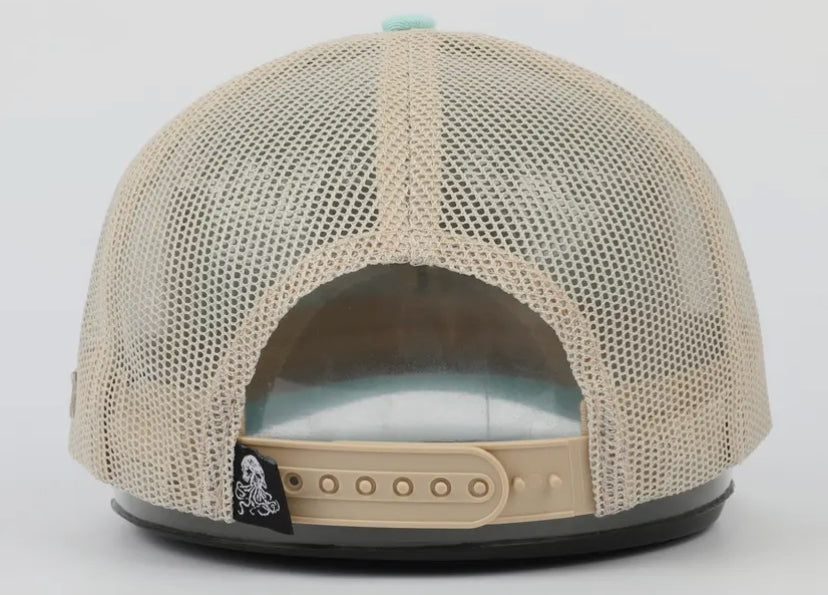 Salt Water Soul Leather Patch Aqua Trucker Mesh Snapback Hat