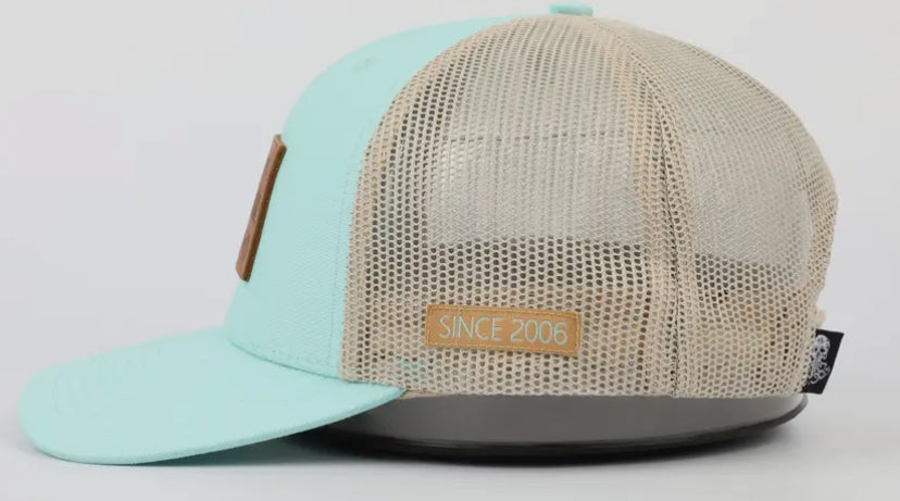 Salt Water Soul Leather Patch Aqua Trucker Mesh Snapback Hat