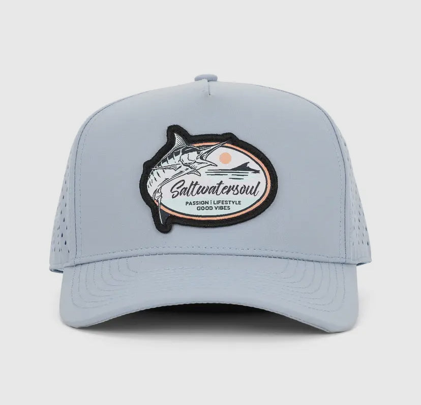 Salt Water Soul Marlin Patch Gray Vented Snapback Hat