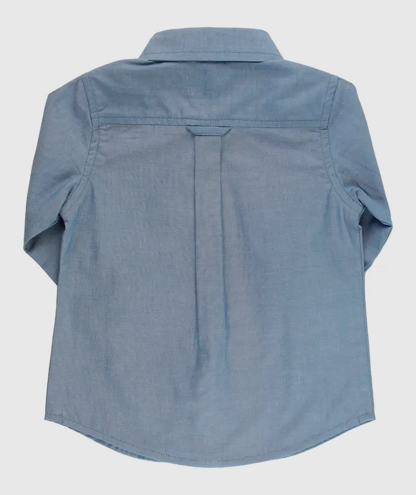 Blue Chambray Long Sleeve Button Down Shirt
