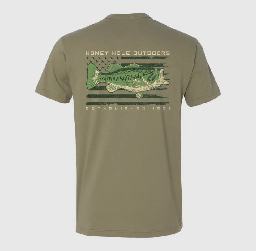 Honey Hole Outdoors Bass Flag Short Sleeve T-shirt