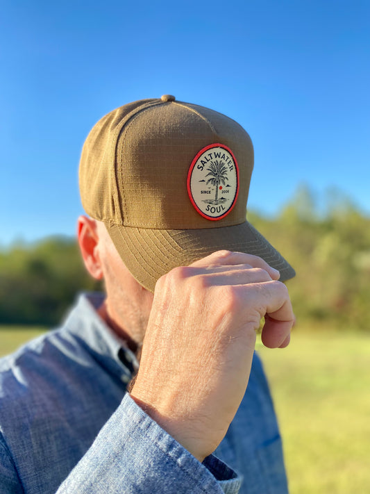 Salt Water Soul Palm Tree Khaki Snapback Hat