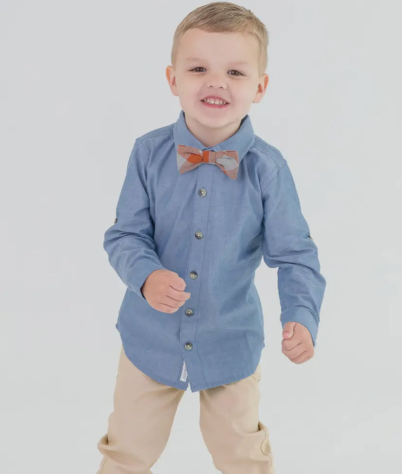 Blue Chambray Long Sleeve Button Down Shirt