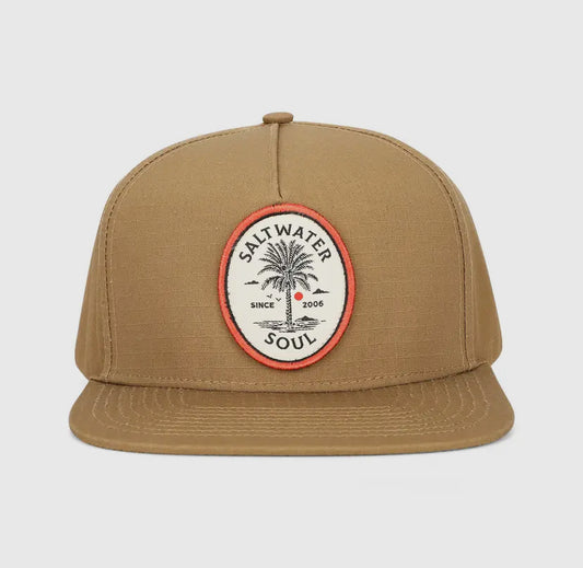 Salt Water Soul Palm Tree Khaki Snapback Hat