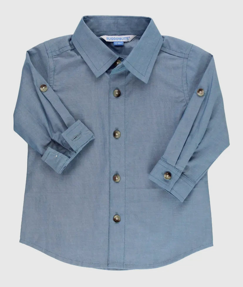 Blue Chambray Long Sleeve Button Down Shirt