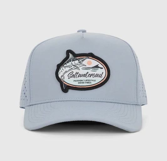 Salt Water Soul Marlin Patch Gray Vented Snapback Hat