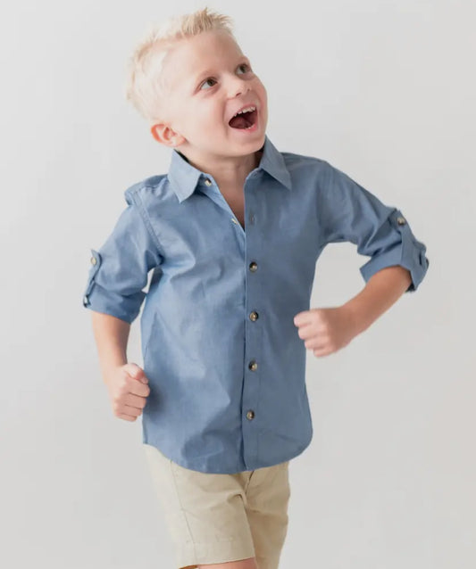 Blue Chambray Long Sleeve Button Down Shirt